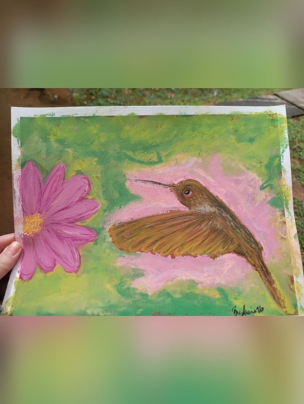 "Hummingbird Joy"
Original Unframed Artwork 
Soft Pastel on Pastel Paper 
9 X 12